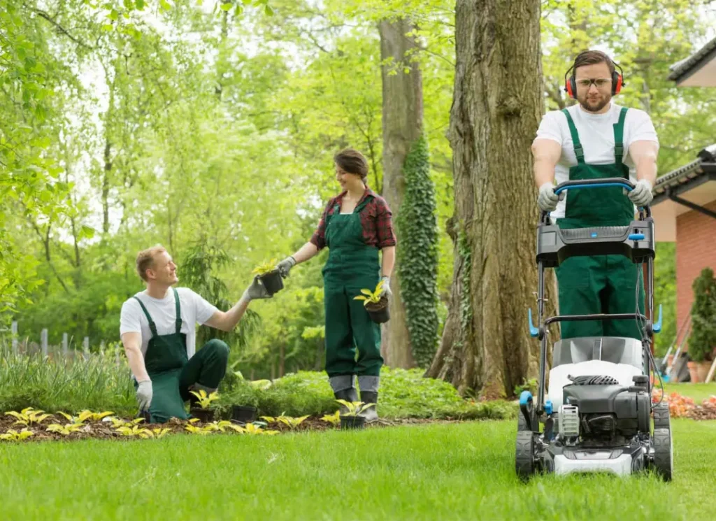 Lawn care service workers.